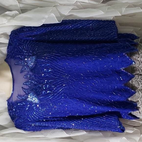 Denise Elle. Beaded Blue; Fully Lined; Crew Neckline Top. Size 1X. EUC. - Picture 1 of 13